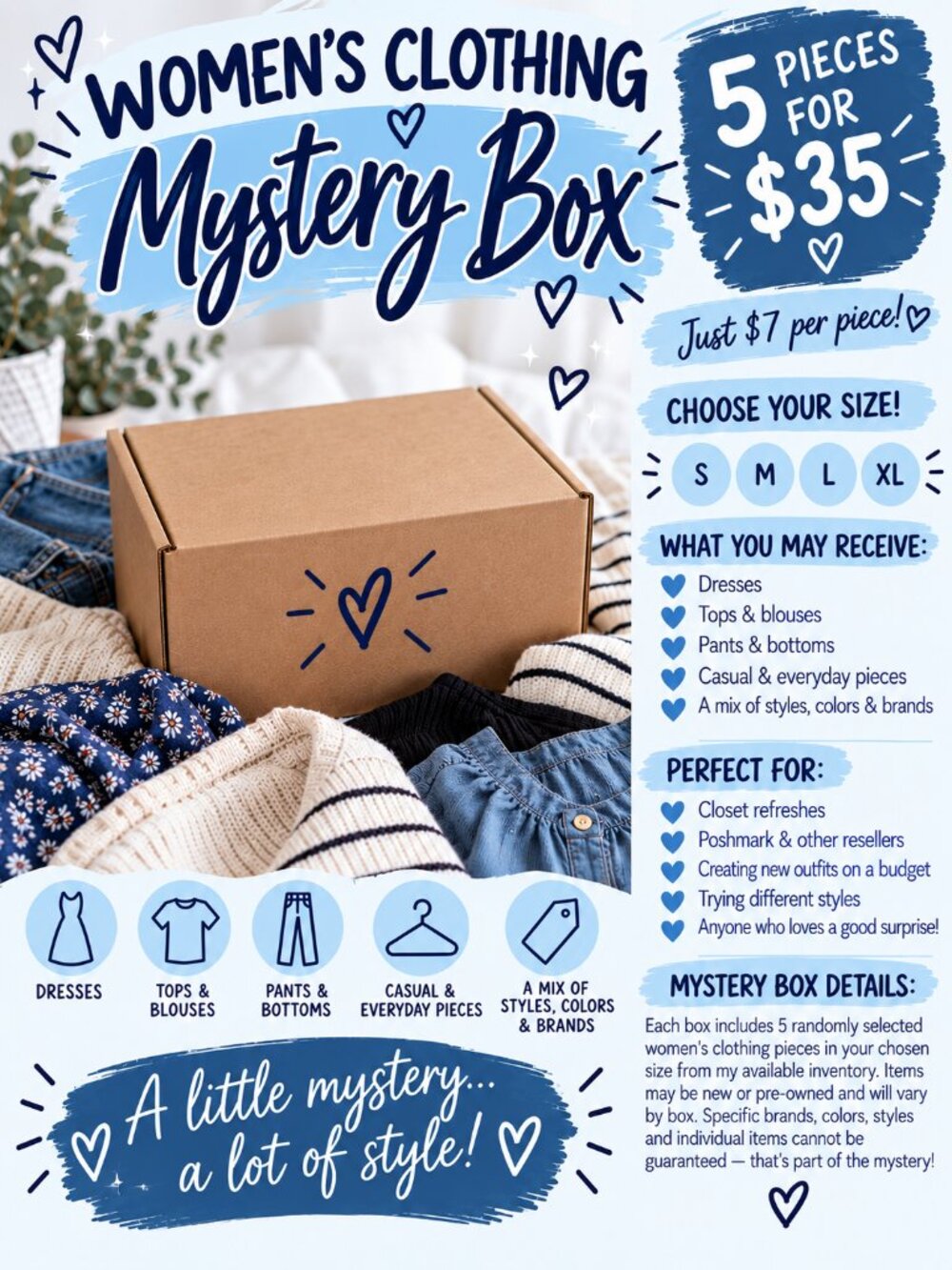 Women’s Clothing Mystery Box 5 Piece Reseller Bundle S-XL
